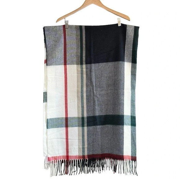 J. Crew Accessories - NEW J.Crew Oversized Blanket Scarf Plaid White Green Red Navy Blue 48”x 74”